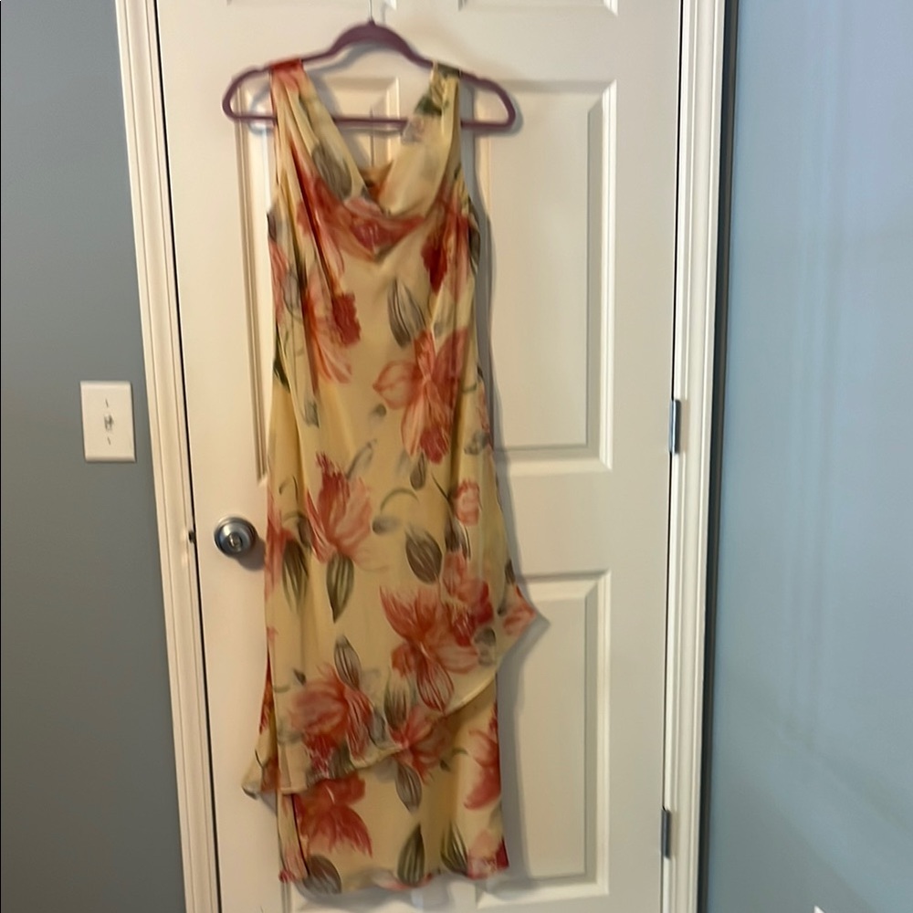 Virgo Cream and Tan Asymmetrical Ruffled Sundress